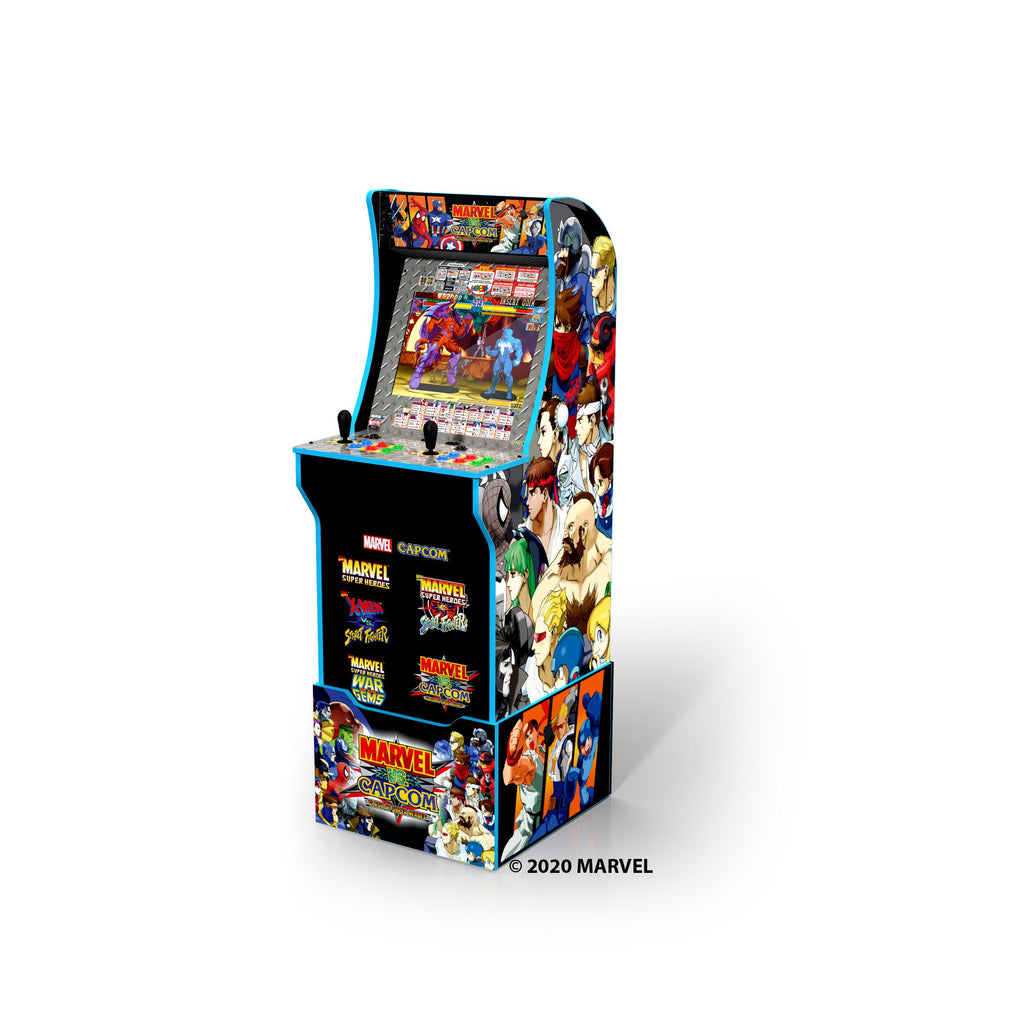 Arcade1UP Marvel vs. Capcom, 4 Games in 1, Arcade with Riser, Lit Marquee, and Stool