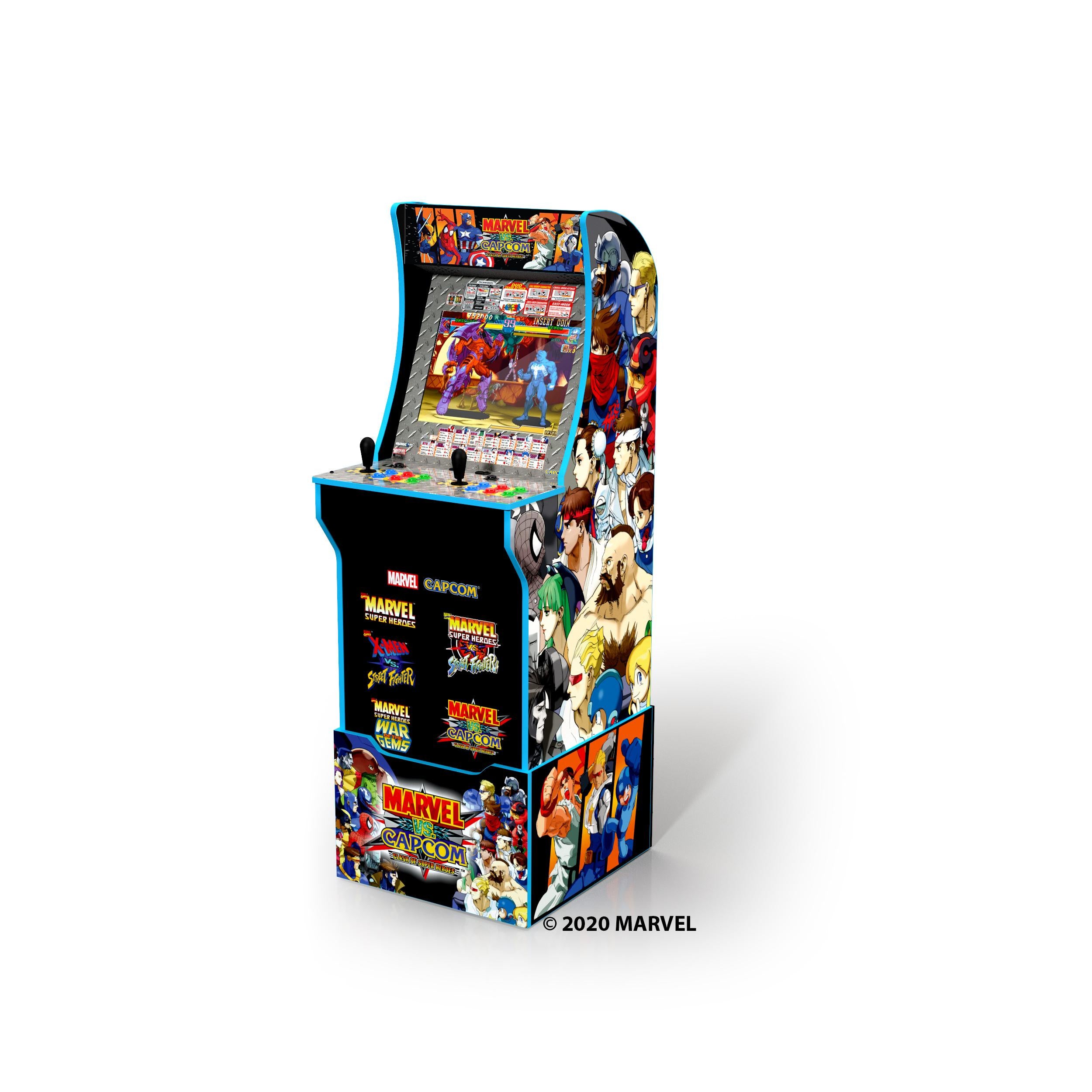 Arcade1UP Marvel vs. Capcom, 4 Games in 1, Arcade with Riser, Lit Marquee, and Stool