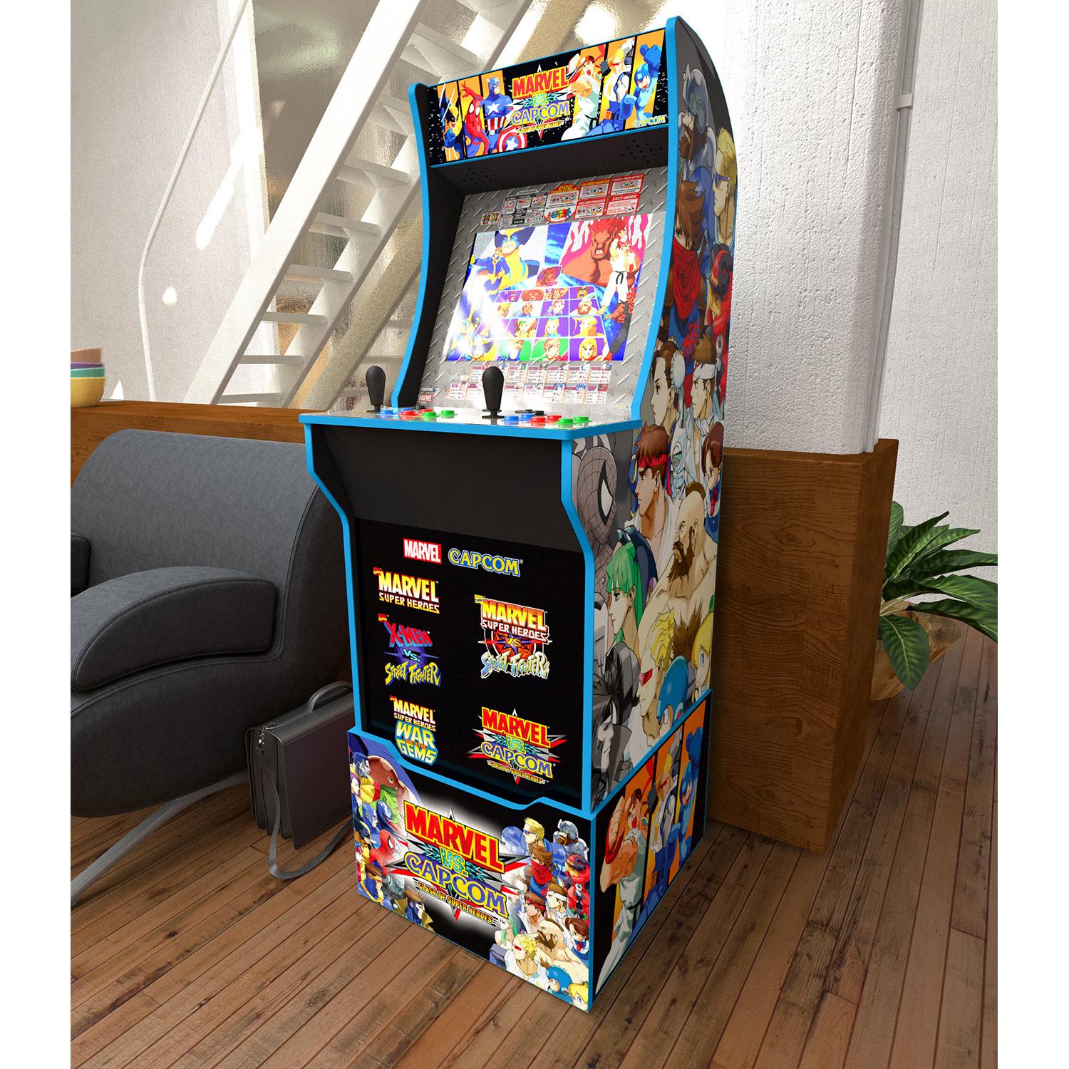 Arcade1UP Marvel vs. Capcom, 4 Games in 1, Arcade with Riser, Lit Marquee, and Stool