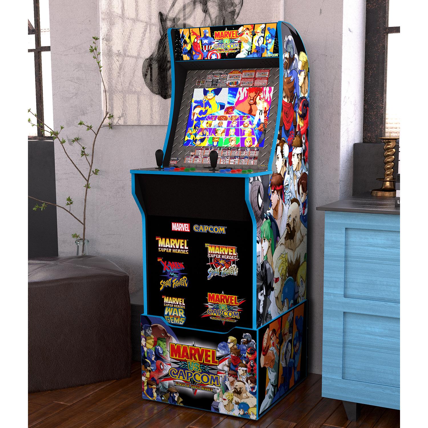 Arcade1UP Marvel vs. Capcom, 4 Games in 1, Arcade with Riser, Lit Marquee, and Stool