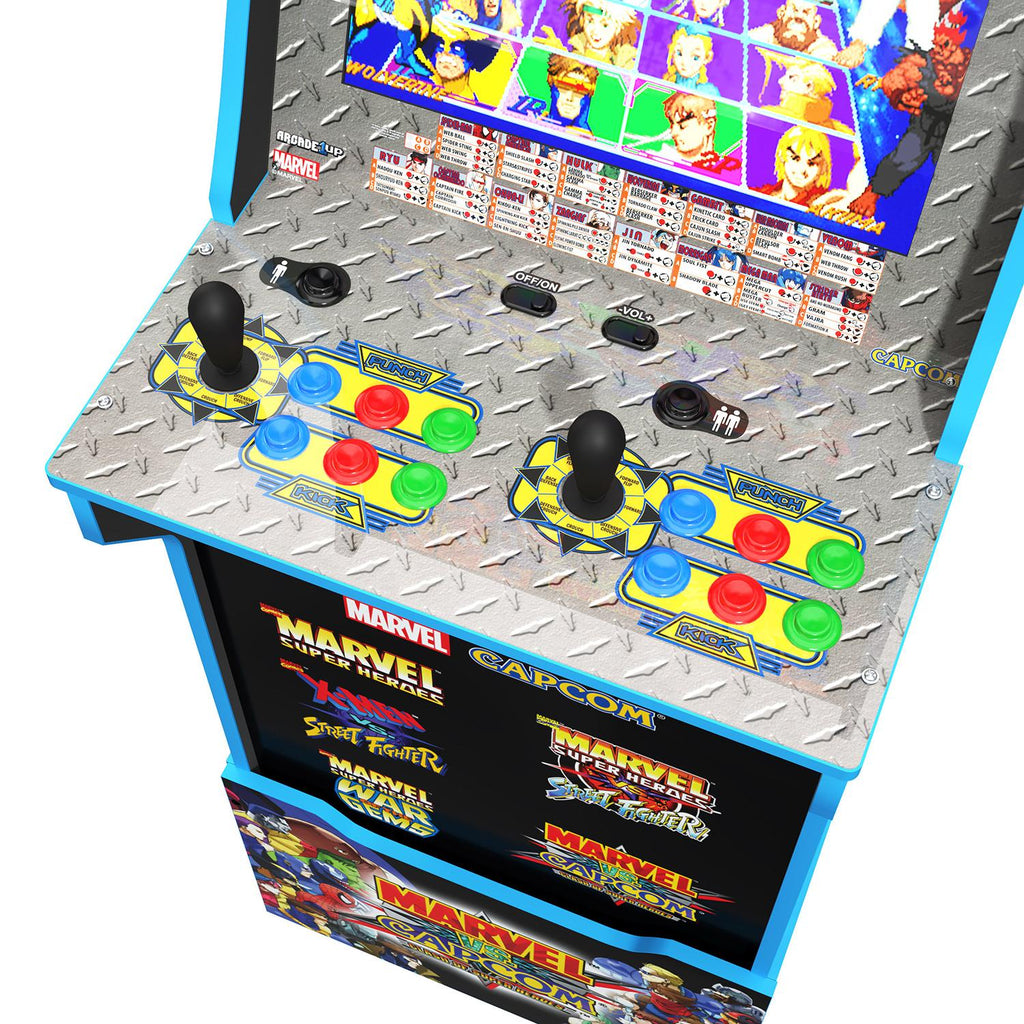 Arcade1UP Marvel vs. Capcom, 4 Games in 1, Arcade with Riser, Lit Marquee, and Stool