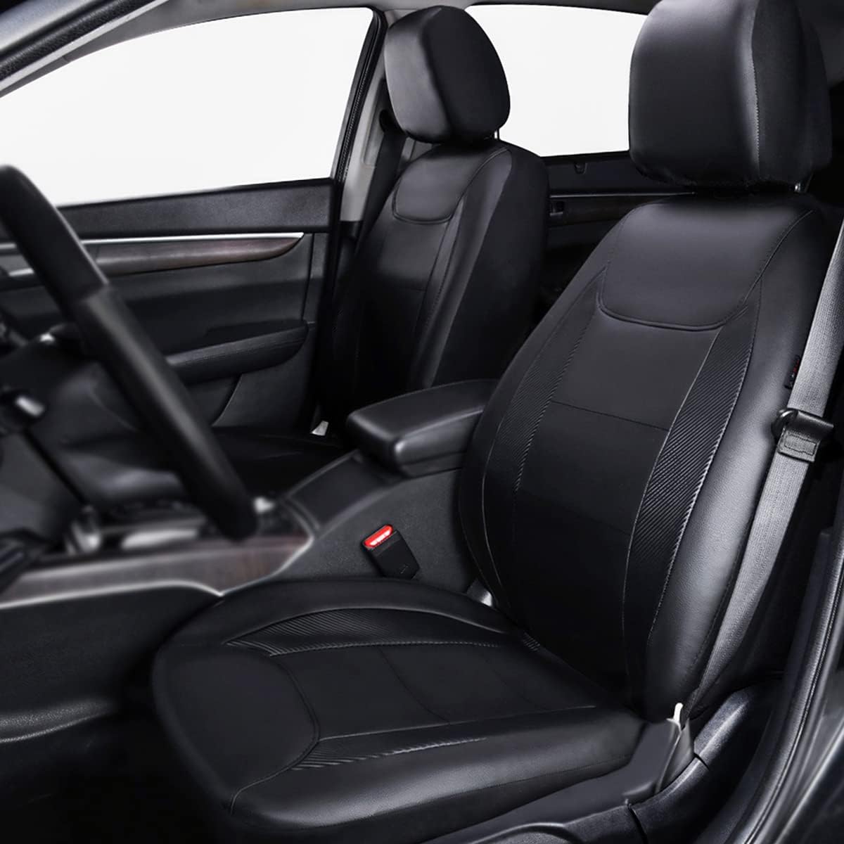 Flying Banner car seat Covers Protects Water Proof Faux Leather Carbon Fiber Fronts Solid Black (Solid Black, Front Pair)