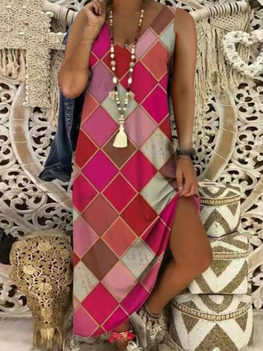 Fashion Printed V-neck Long Dress