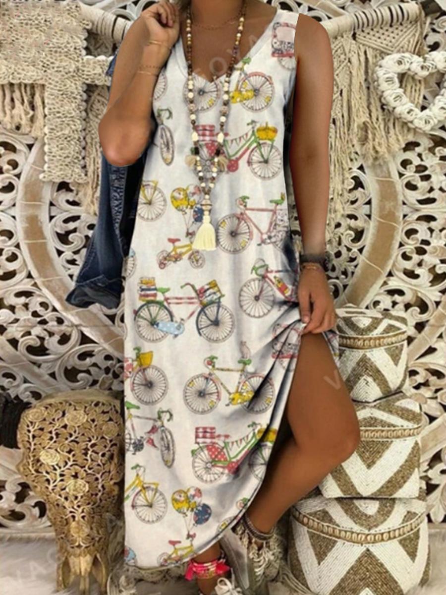 Fashion Printed V-neck Long Dress