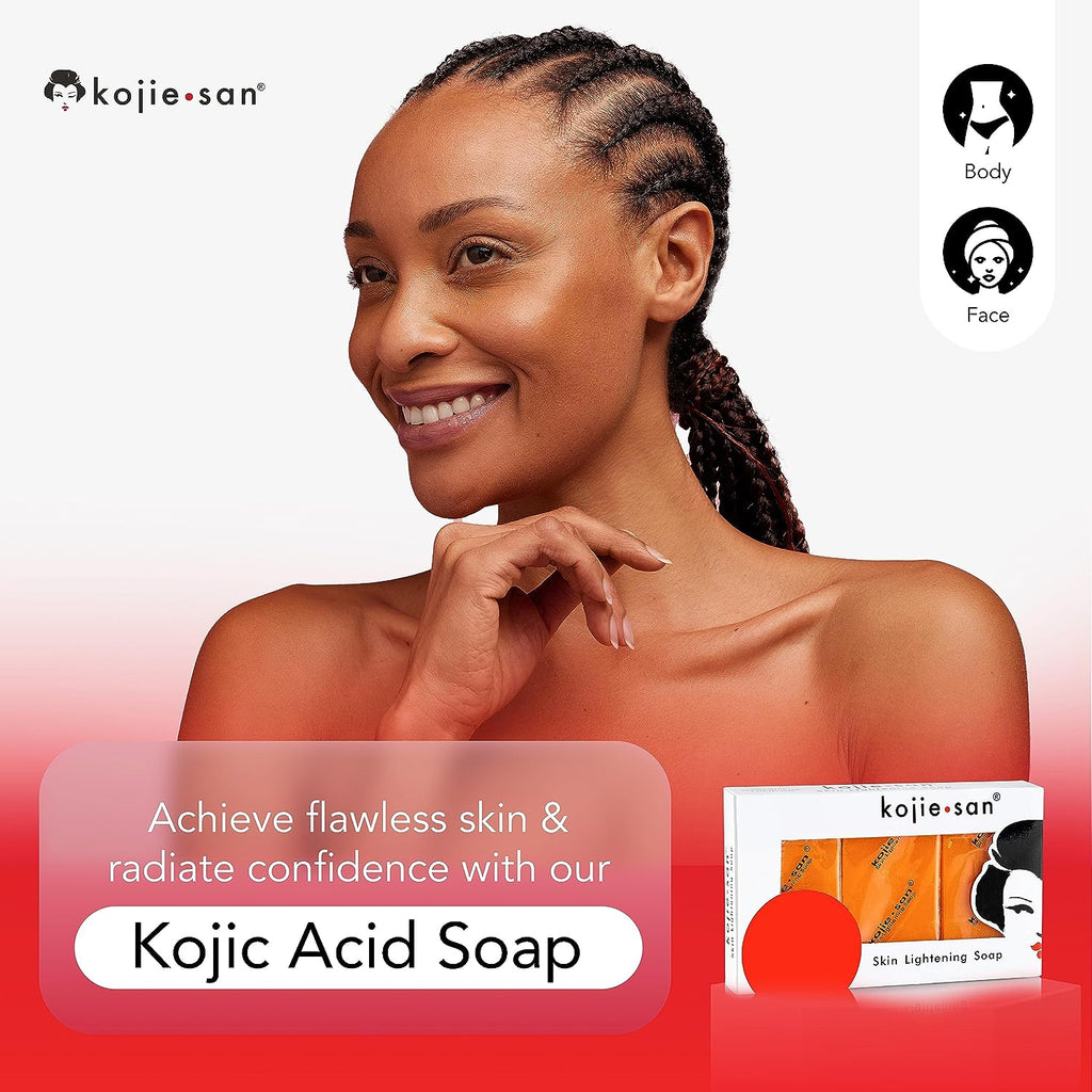 Kojie San Skin Brightening Soap - Original Kojic Acid Soap for Dark Spots, Hyperpigmentation, &amp; Scars with Coconut &amp; Tea Tree Oil - 65g x 3 Bars
