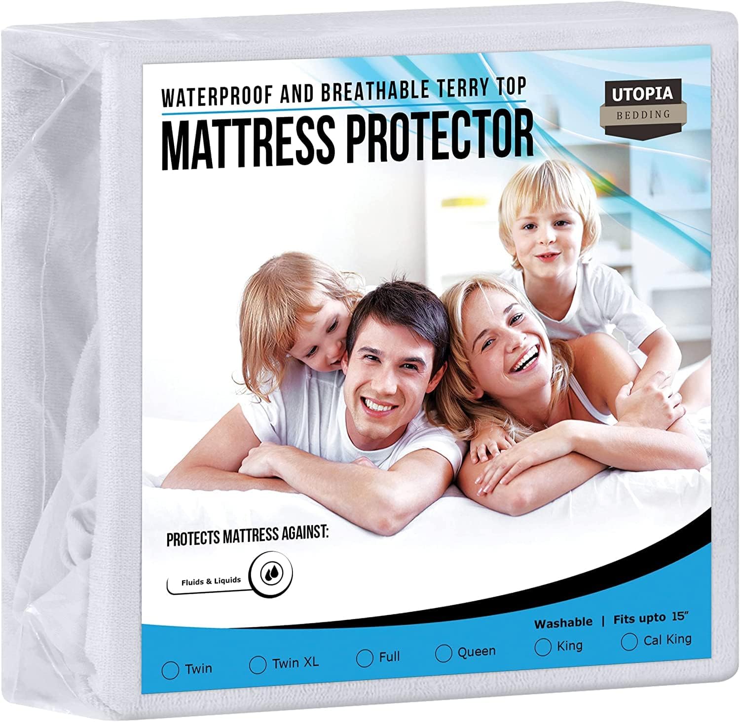 Utopia Bedding Waterproof Mattress Protector Twin Size, Premium Terry Mattress Cover 200 GSM, Breathable, Fitted Style with Stretchable Pockets (White)