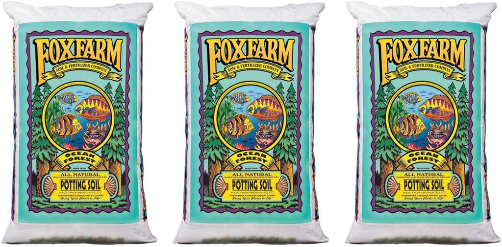 Foxfarm FX14000 Ocean Forest Indoor/Outdoor Garden Potting Soil Bags 6.3-6.8 pH, 1.5 Cubic Feet, 40 pounds for Plants (3 Pack)
