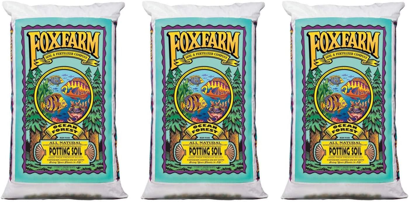 Foxfarm FX14000 Ocean Forest Indoor/Outdoor Garden Potting Soil Bags 6.3-6.8 pH, 1.5 Cubic Feet, 40 pounds for Plants (3 Pack)