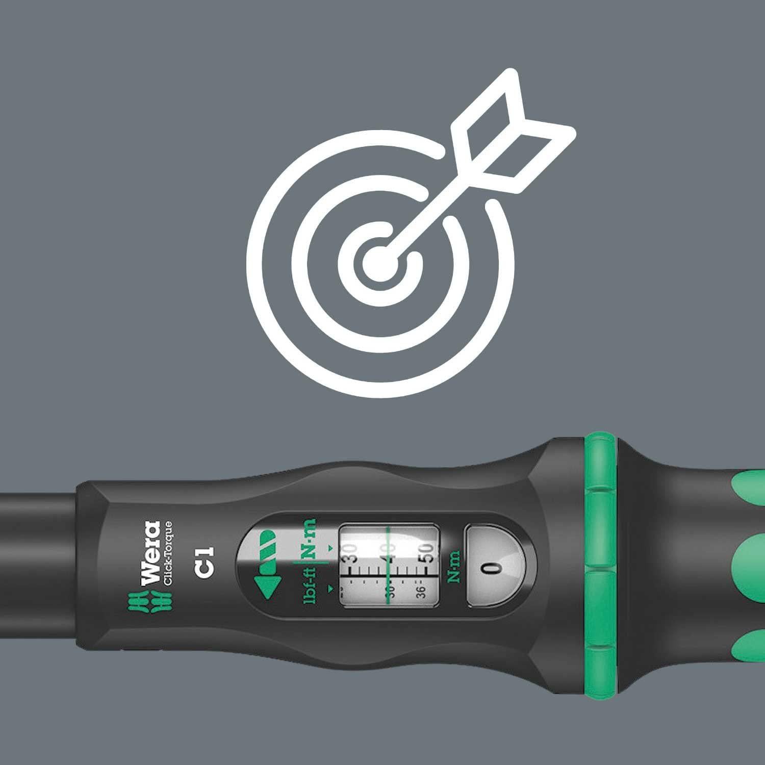 WClick-Torque C 1 torque wrench with reversible ratchet, 1/2" x 10-50 Nm, black/green
