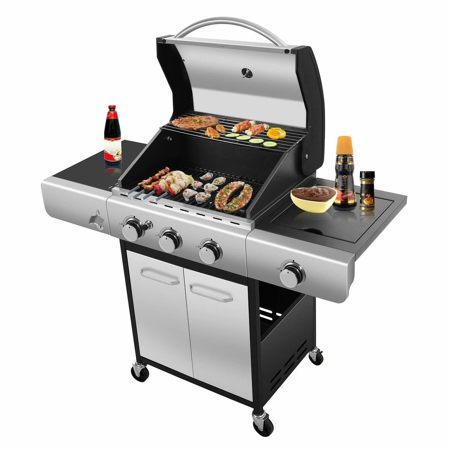 34000 BTU Liquid Propane Grill with 3-Burner,Temperature Display