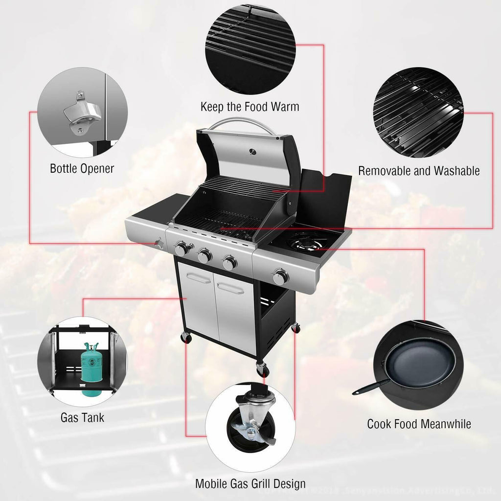 34000 BTU Liquid Propane Grill with 3-Burner,Temperature Display