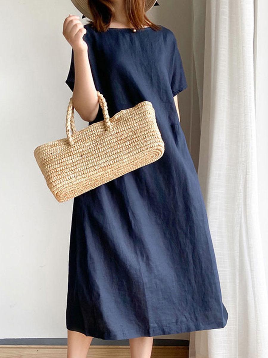 Simple Literary Loose Solid Color Shift Dress