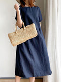 Simple Literary Loose Solid Color Shift Dress