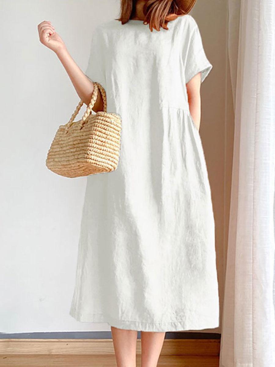 Simple Literary Loose Solid Color Shift Dress