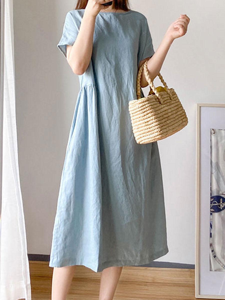 Simple Literary Loose Solid Color Shift Dress