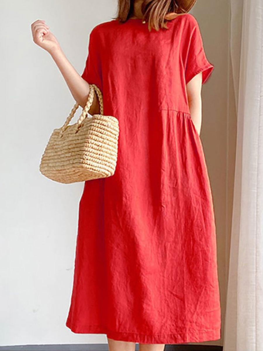 Simple Literary Loose Solid Color Shift Dress