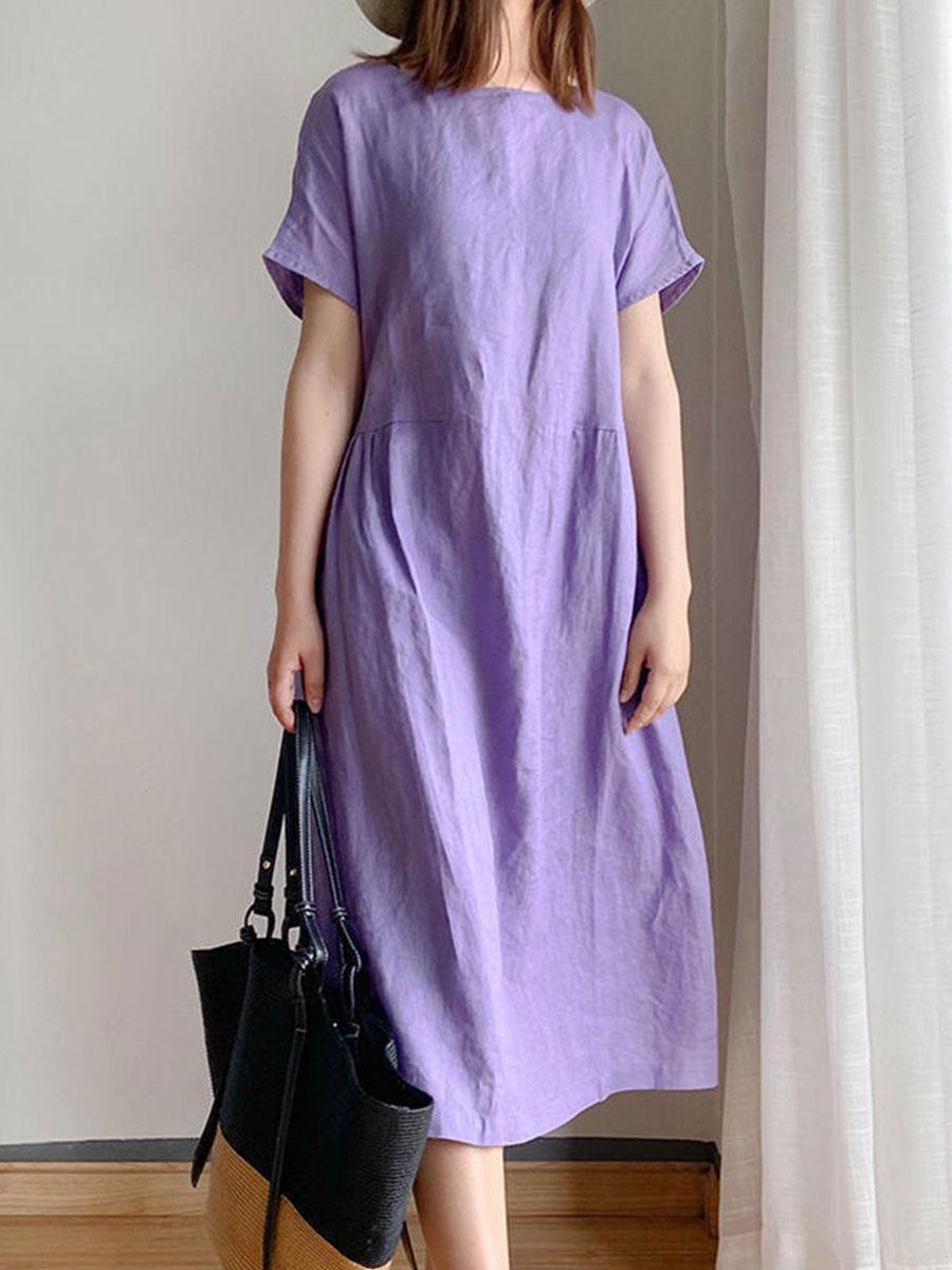 Simple Literary Loose Solid Color Shift Dress