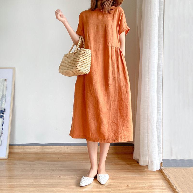 Simple Literary Loose Solid Color Shift Dress