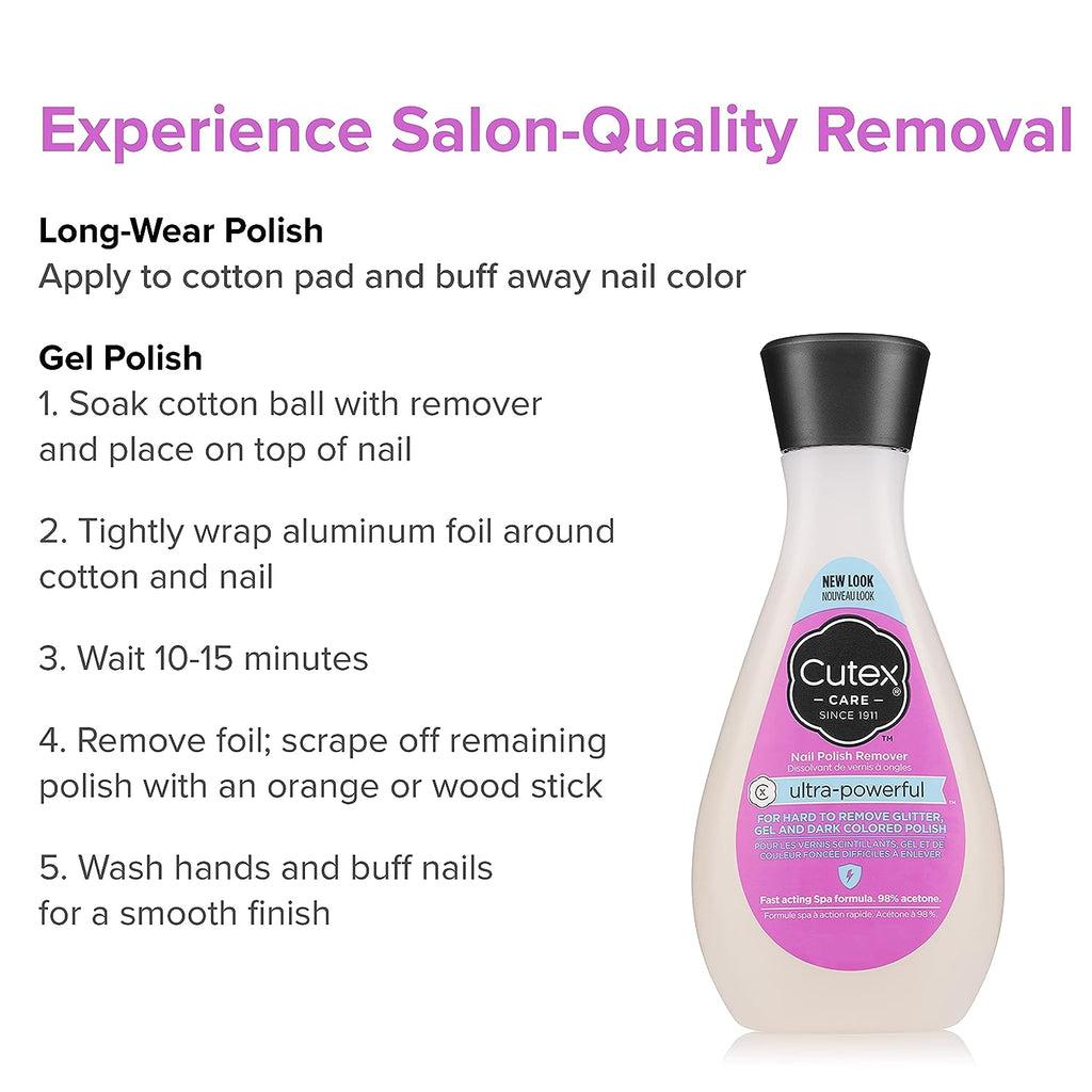 Cutex Gel Nail Polish Remover, Ultra-Powerful &amp; Removes Glitter and Dark Colored Paints, Paraben Free, 10.1 Fl Oz