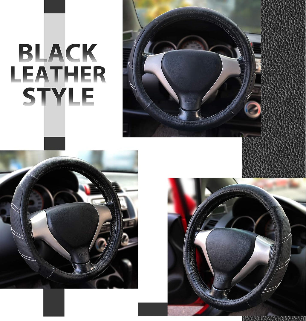 Elantrip Sport Leather Steering Wheel Cover 14 1/2 inch to 15 inch Universal, Padded Soft Grip Breathable for Car Truck SUV Jeep, Anti Slip Odorless Black