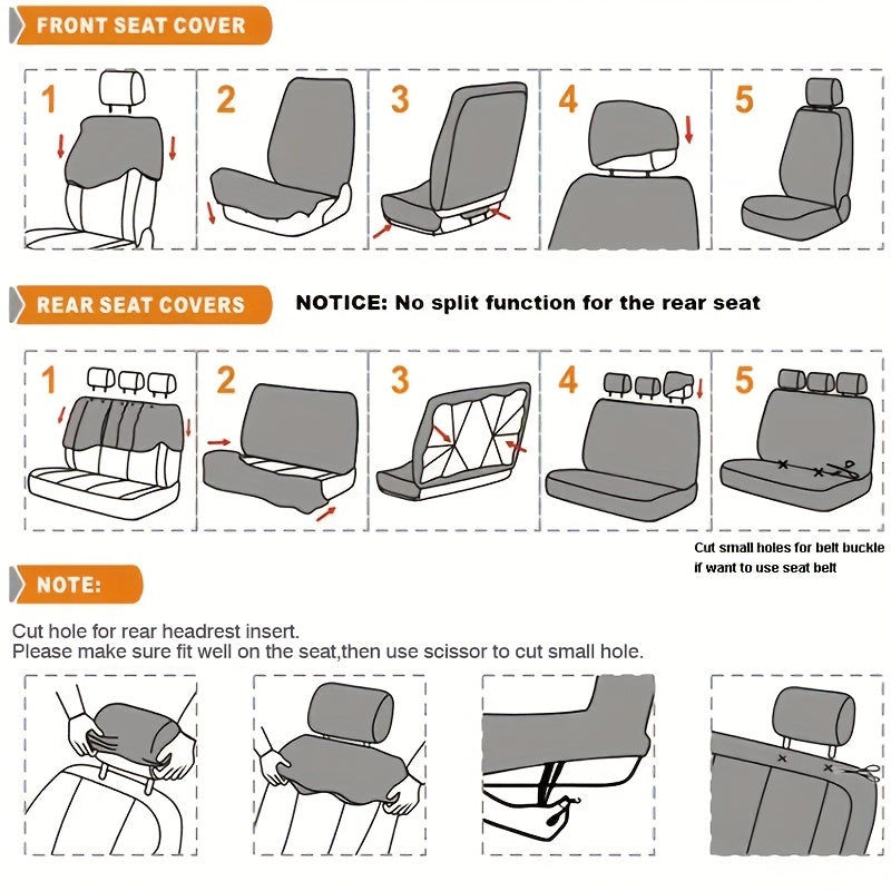 Car Seat Covers, Polyester Full Set Universal Seat Protector Decoration Thick Foam (1bag Of Metal Hooks Put In One Of The Headrest Covers）