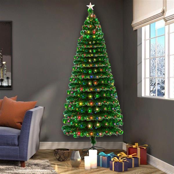JINS&amp;VICO 7.5ft Fiber Optic Christmas Tree PVC with 260 LED Lamps &amp; 260 Branches Perfect for Indoor and Outdoor Holiday Decoration, Light Green
