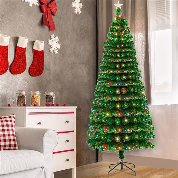 JINS&amp;VICO 7.5ft Fiber Optic Christmas Tree PVC with 260 LED Lamps &amp; 260 Branches Perfect for Indoor and Outdoor Holiday Decoration, Light Green