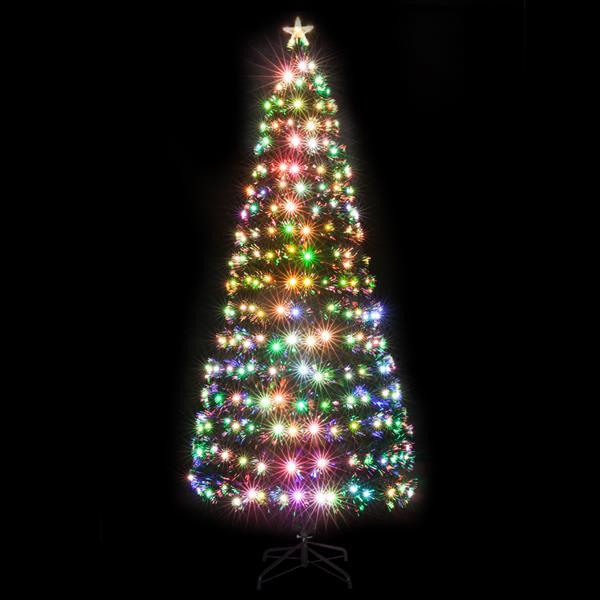 JINS&amp;VICO 7.5ft Fiber Optic Christmas Tree PVC with 260 LED Lamps &amp; 260 Branches Perfect for Indoor and Outdoor Holiday Decoration, Light Green