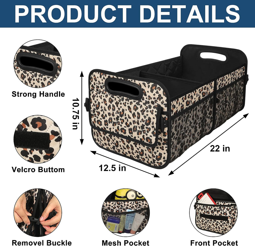 Deosk Car Trunk Organzier for suv,Car Organziers and Storage with 6 Big Pocket for Women/Men 50L Waterproof Polyester Trunk Organzier for Minivan/Truck(Medium,Leopard print)