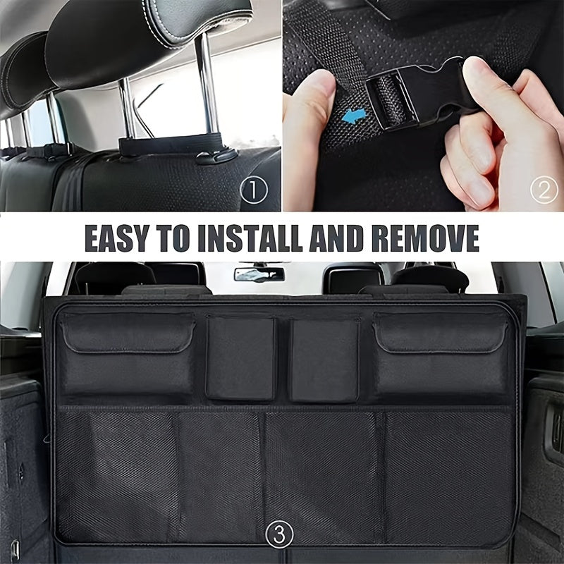 Car Trunk Organizer, Adjustable Backseat StoraBag Net High Capacity Multi-use Oxford Automobile Seat Back Organizers Universal Gifts