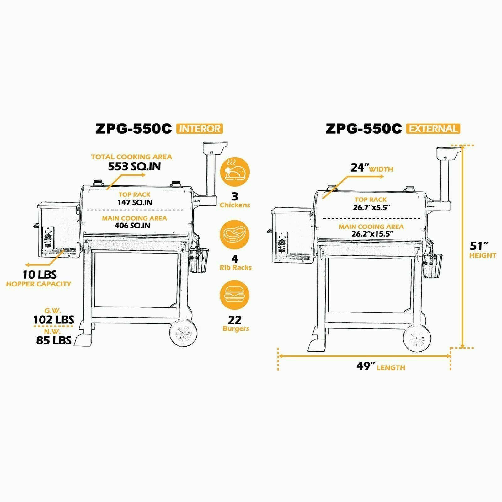 2021 Model Pellet Grill BBQ Smoker Outdoor CooZPG-550C