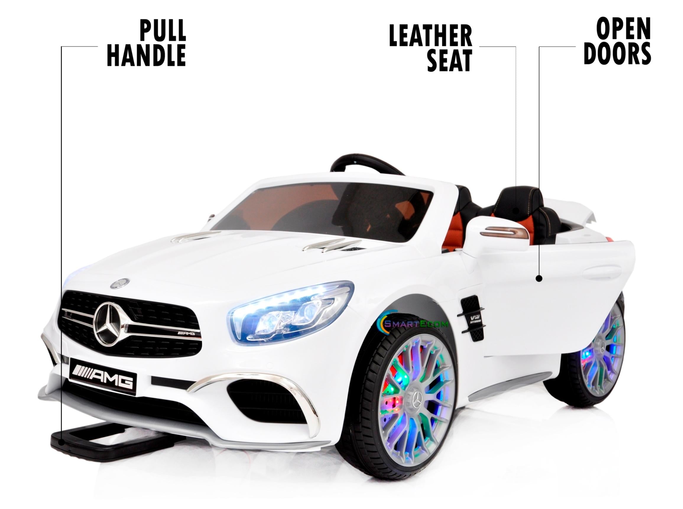 12V Mercedes AMG SL65 Ride on power electric ONE SEATER car For ONE Kid with MP4 Touch Screen Remote Control LED lights MP3 - White