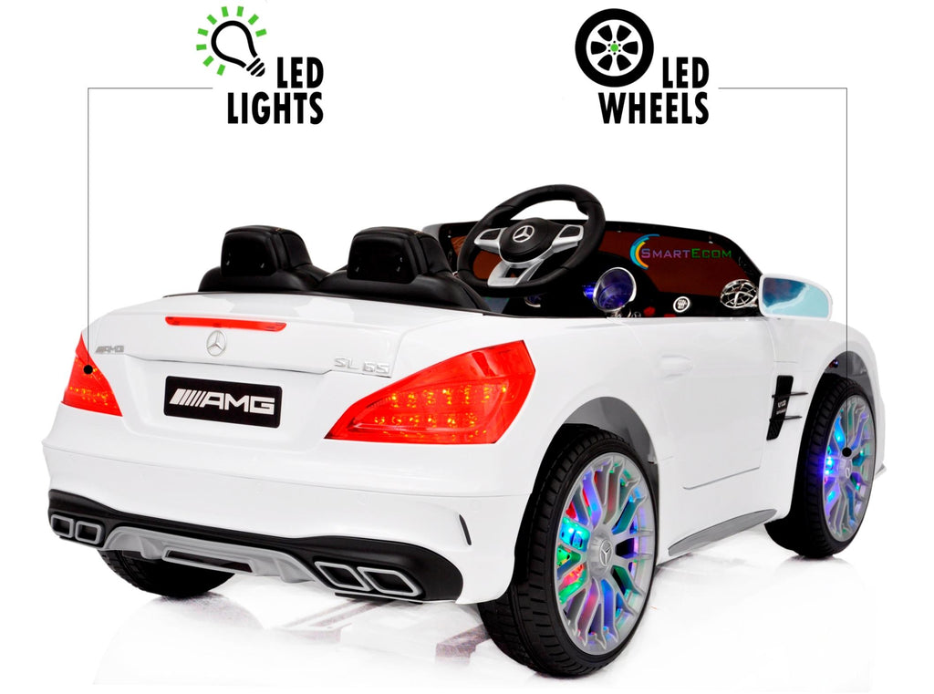 12V Mercedes AMG SL65 Ride on power electric ONE SEATER car For ONE Kid with MP4 Touch Screen Remote Control LED lights MP3 - White