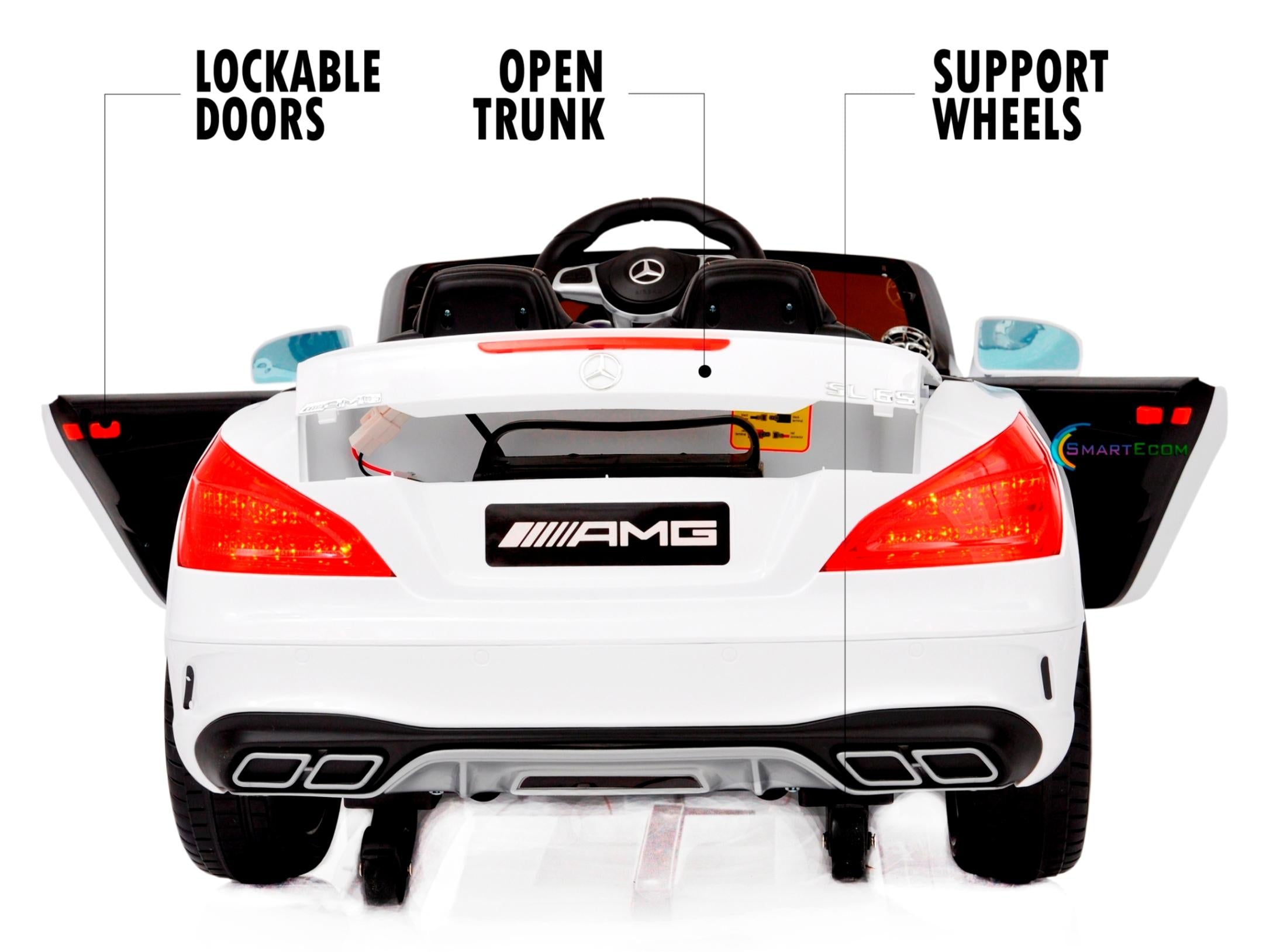 12V Mercedes AMG SL65 Ride on power electric ONE SEATER car For ONE Kid with MP4 Touch Screen Remote Control LED lights MP3 - White