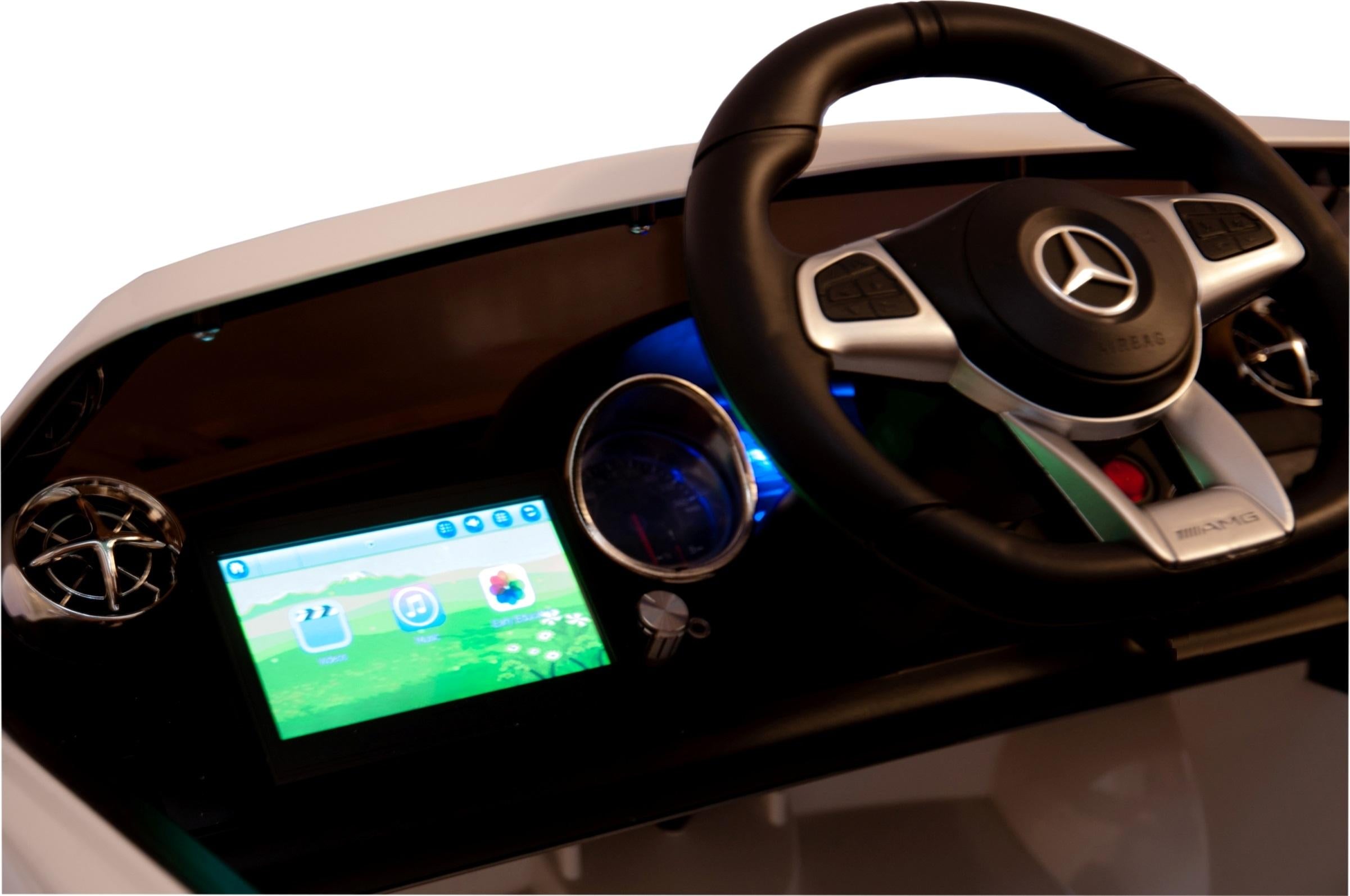 12V Mercedes AMG SL65 Ride on power electric ONE SEATER car For ONE Kid with MP4 Touch Screen Remote Control LED lights MP3 - White