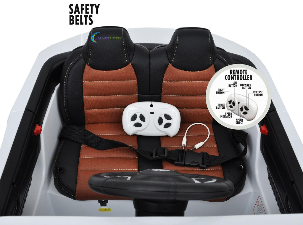 12V Mercedes AMG SL65 Ride on power electric ONE SEATER car For ONE Kid with MP4 Touch Screen Remote Control LED lights MP3 - White