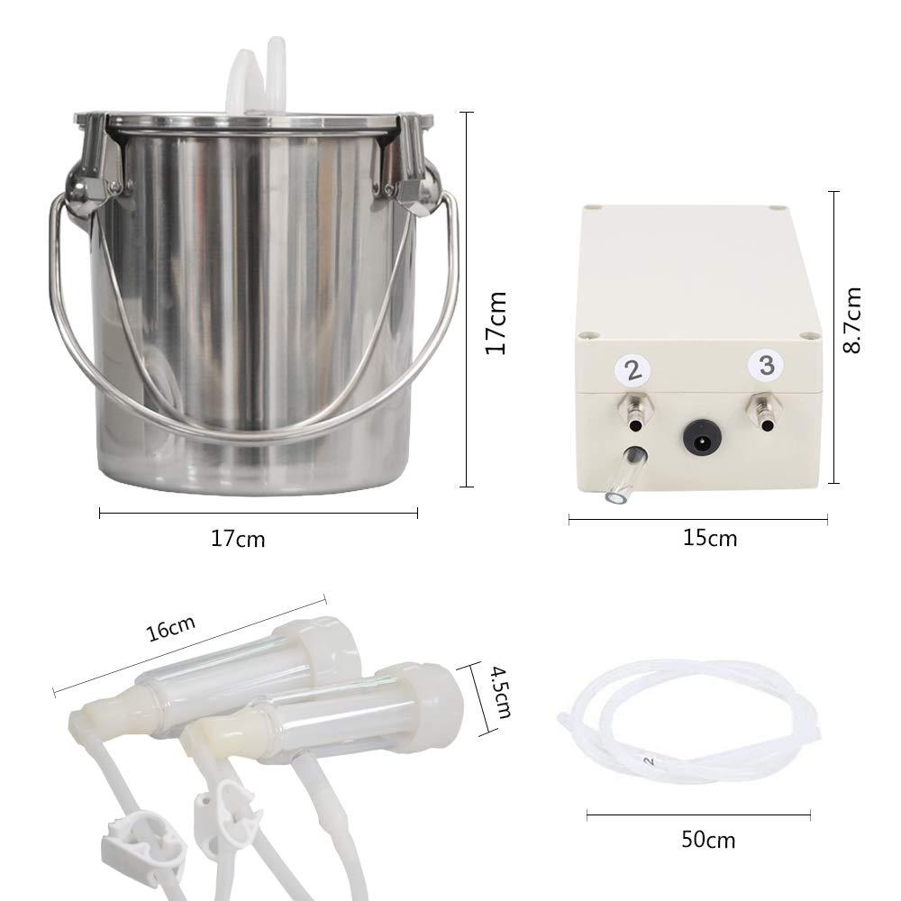 MAPOTAD 3L Goat Pulsation Vacuum Electric MilMachine, Automatic Portable Pulse Breast Pump with 2 Teat Cups  Steel Bucket for Goat.