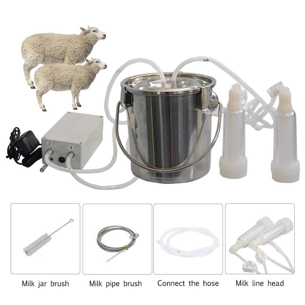 Goat MilMachine, Electric Automatic Pulsation Vacuum Milker,Portable Pulse Breast Pump with 2 Teat Cups  Steel Bucket for Goats（3L）