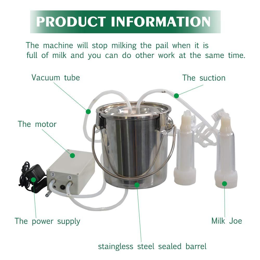 MAPOTAD 3L Goat Pulsation Vacuum Electric MilMachine, Automatic Portable Pulse Breast Pump with 2 Teat Cups  Steel Bucket for Goat.