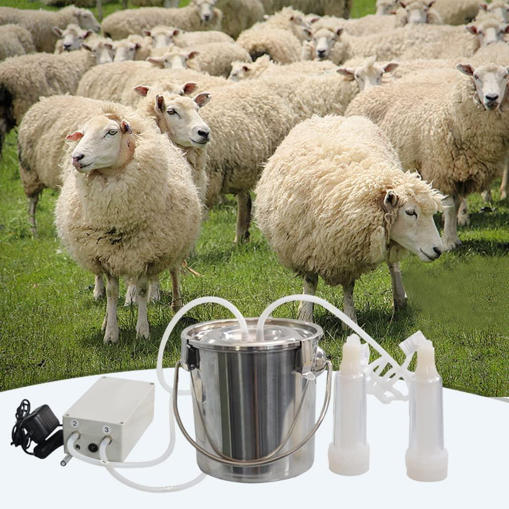 Goat MilMachine, Electric Automatic Pulsation Vacuum Milker,Portable Pulse Breast Pump with 2 Teat Cups  Steel Bucket for Goats（3L）