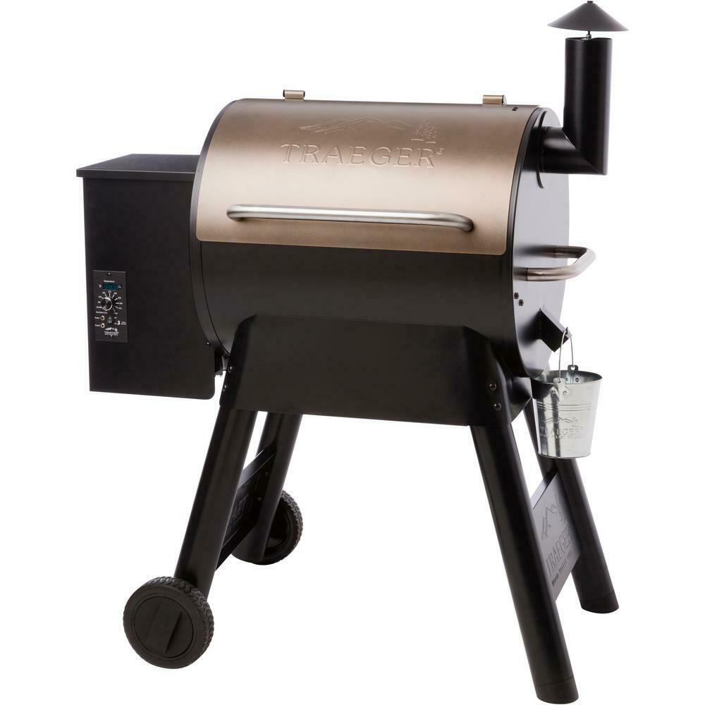 Pellet Grill Porcelain-Coated Steel Grease Pan Copper Wheels Bronze
