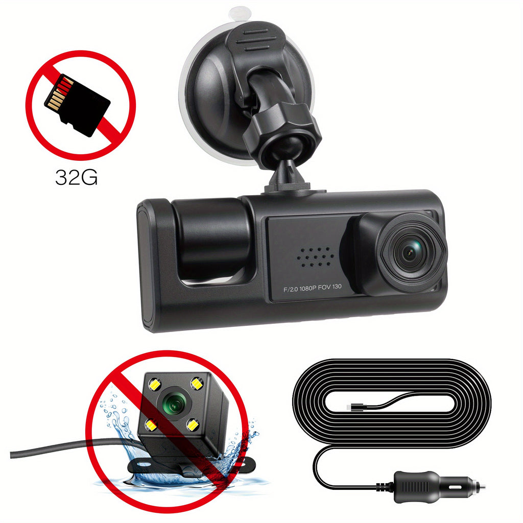 3 Camera Lens Car DVR 3-Channel Dash Cam HD 1080P Dash Camera Dual Lens Dashcam Video Recorder Black Box Car ParMonitoring Insede IR Night Vision
