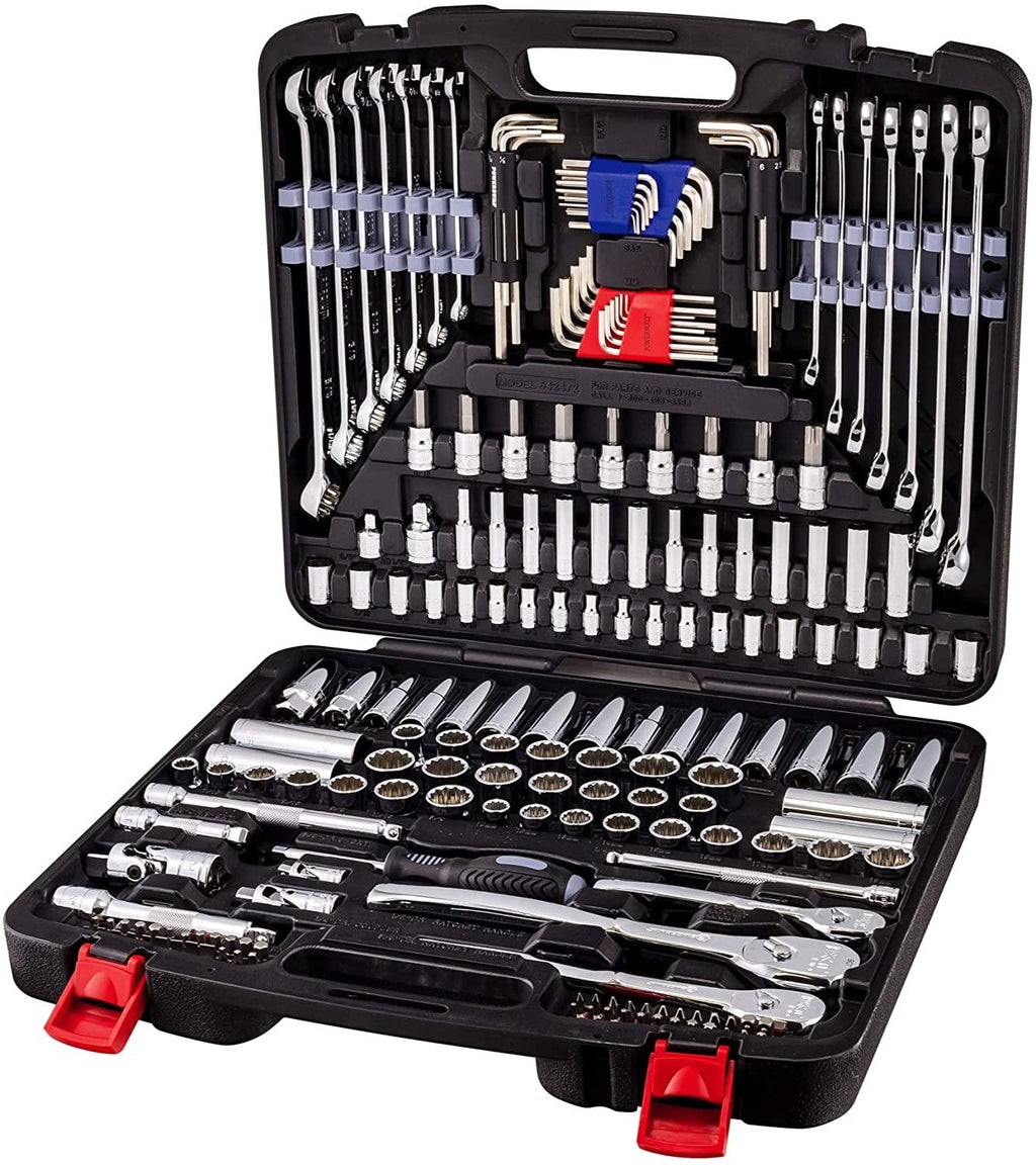 Power 200 Piece 1/4-inch, 3/8-inch, and 1/2-inch Drive Mechanics Tool Set - with SAE and Metric Socket Set, Power XT 90 Tooth Seal-Head Ratchets, including Case - 642472