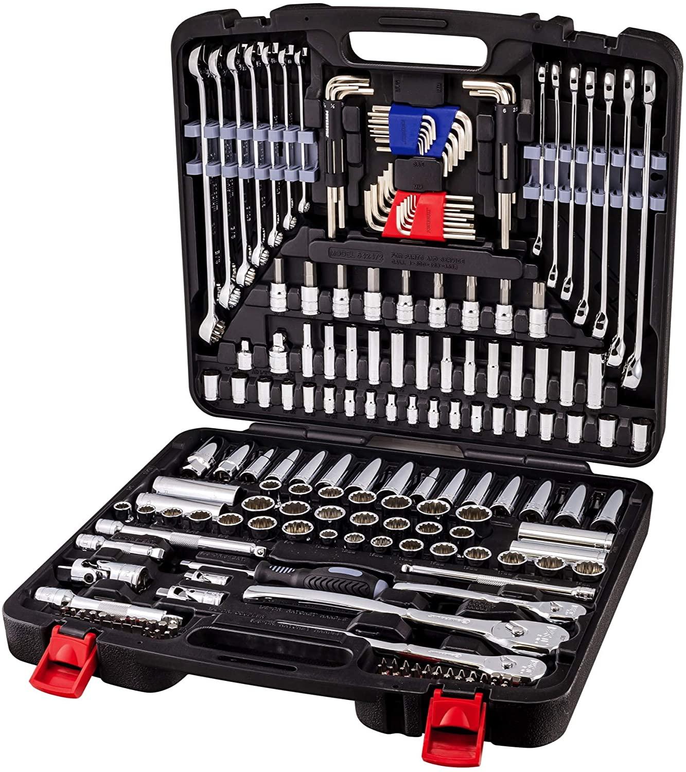 Power 200 Piece 1/4-inch, 3/8-inch, and 1/2-inch Drive Mechanics Tool Set - with SAE and Metric Socket Set, Power XT 90 Tooth Seal-Head Ratchets, including Case - 642472