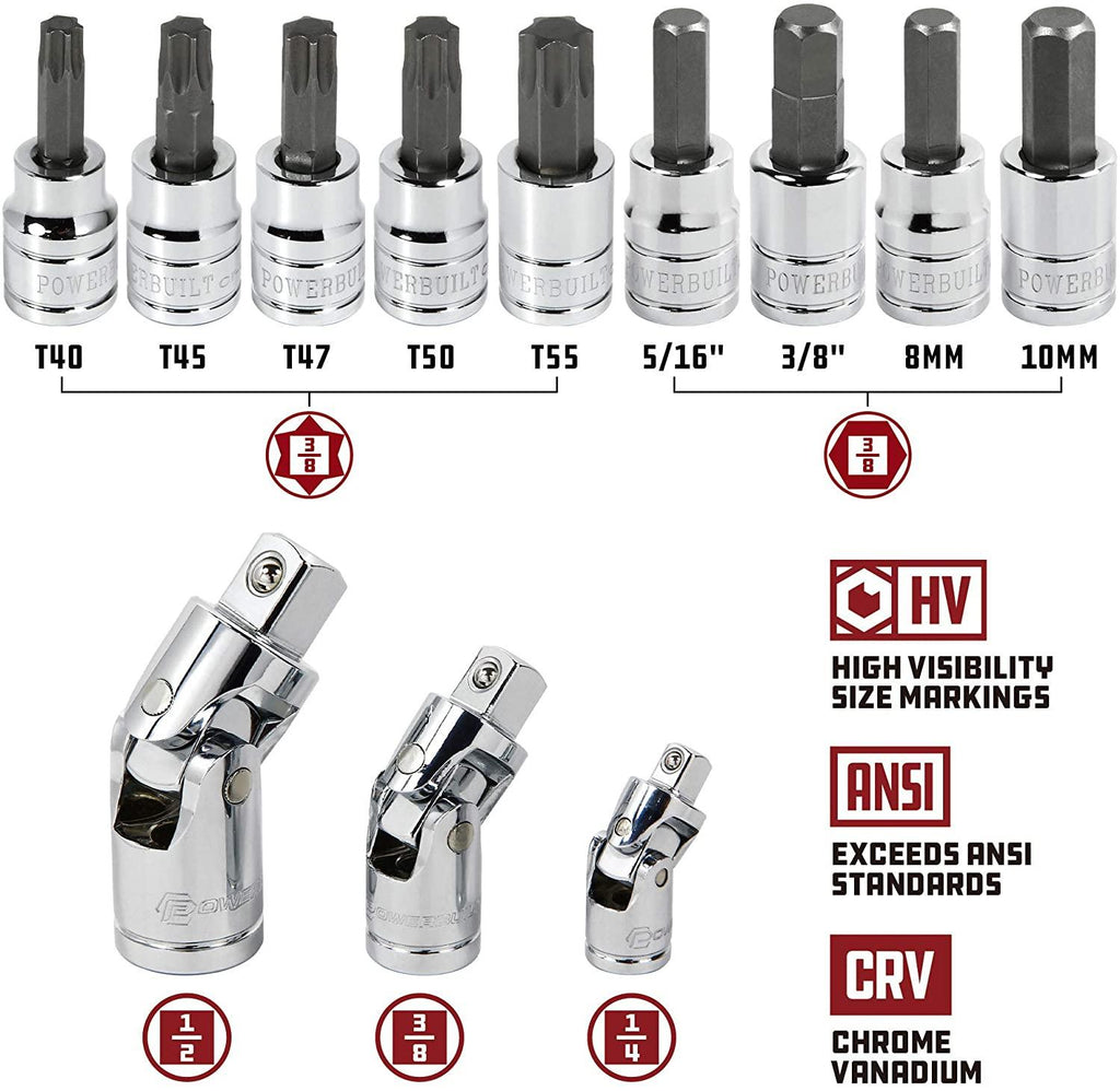Power 200 Piece 1/4-inch, 3/8-inch, and 1/2-inch Drive Mechanics Tool Set - with SAE and Metric Socket Set, Power XT 90 Tooth Seal-Head Ratchets, including Case - 642472