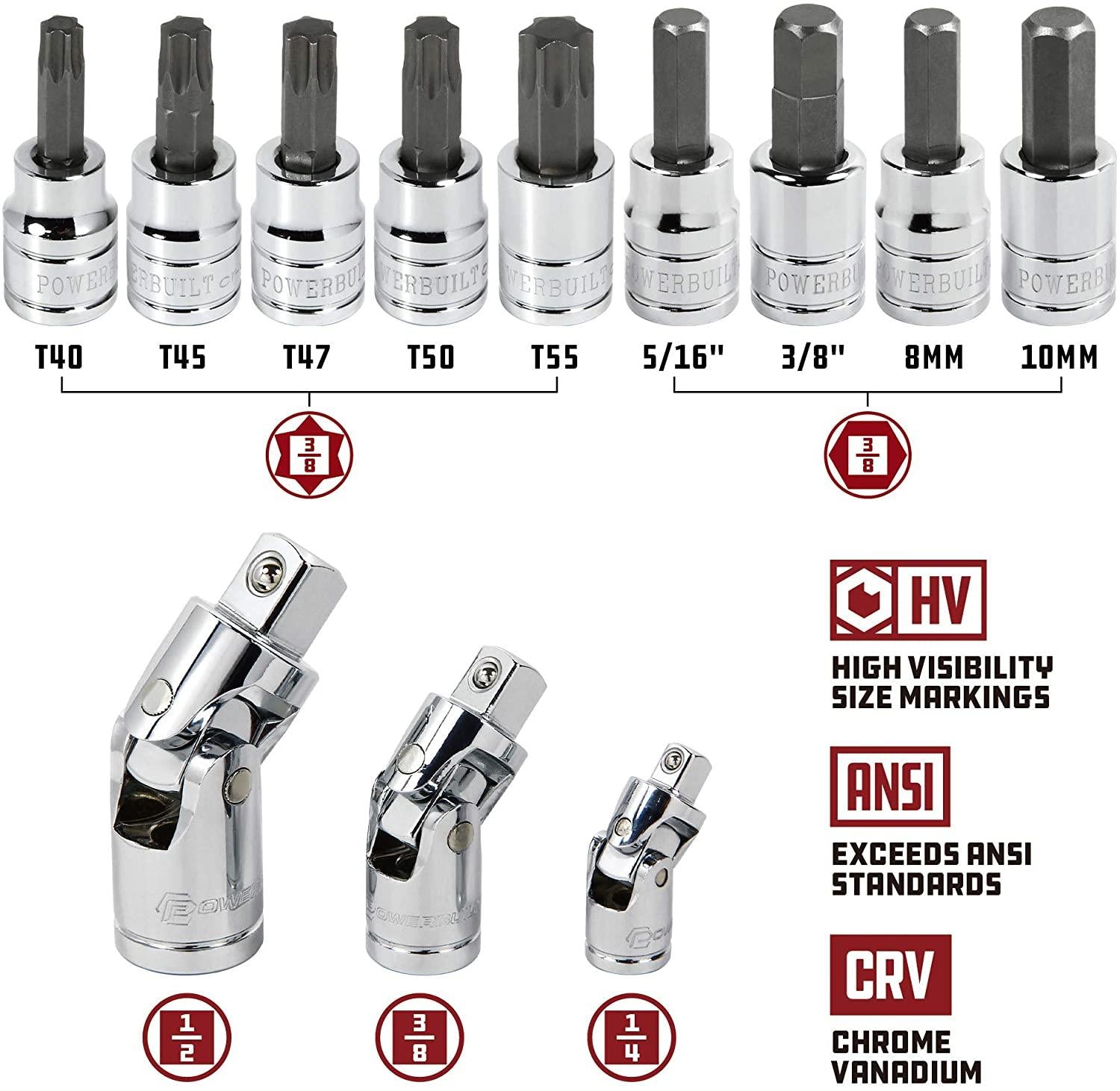 Power 200 Piece 1/4-inch, 3/8-inch, and 1/2-inch Drive Mechanics Tool Set - with SAE and Metric Socket Set, Power XT 90 Tooth Seal-Head Ratchets, including Case - 642472