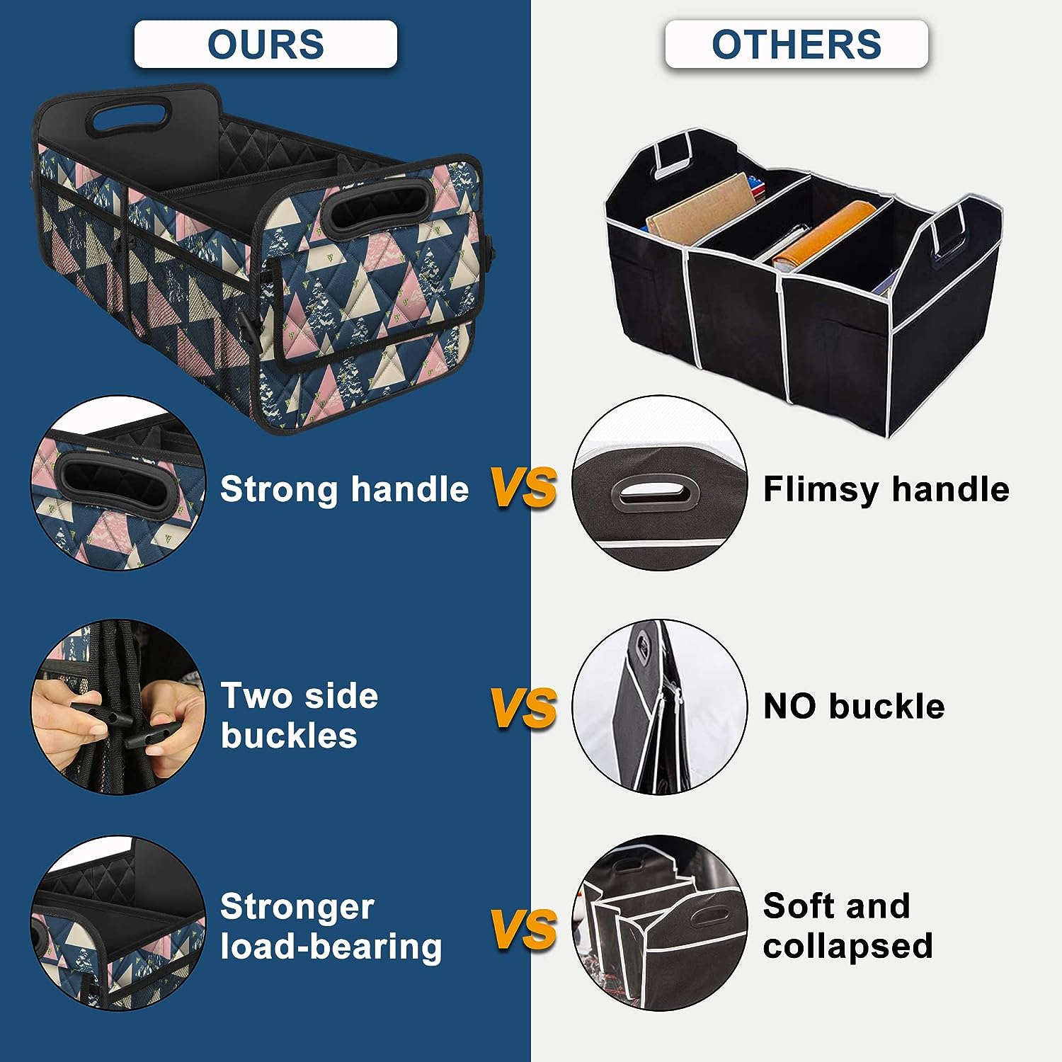 Deosk Trunk Organzier and Storage with 6 Big Pocket,Car Accessories for Women/Men 50L Waterproof Polyester for Car/SUV/Minivan/Truck(Medium, Triangle)