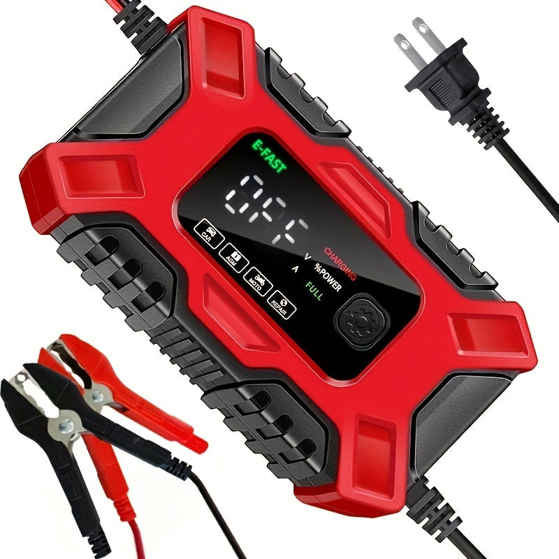 12V 6 Amp Intelligent Automatic Battery Charger/Maintainer With LCD Screen, Impulse Repair &amp; Summer/Winter Modes