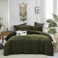 Houseri Velvet Olive Green Duvet Covet King Fluffy Army Green Bedding Flannel Duvet Cover King Size Dark Green Micromink Sherpa Comforter Cover King Warm Blackish Green Fuzzy Duvet Cover King Size