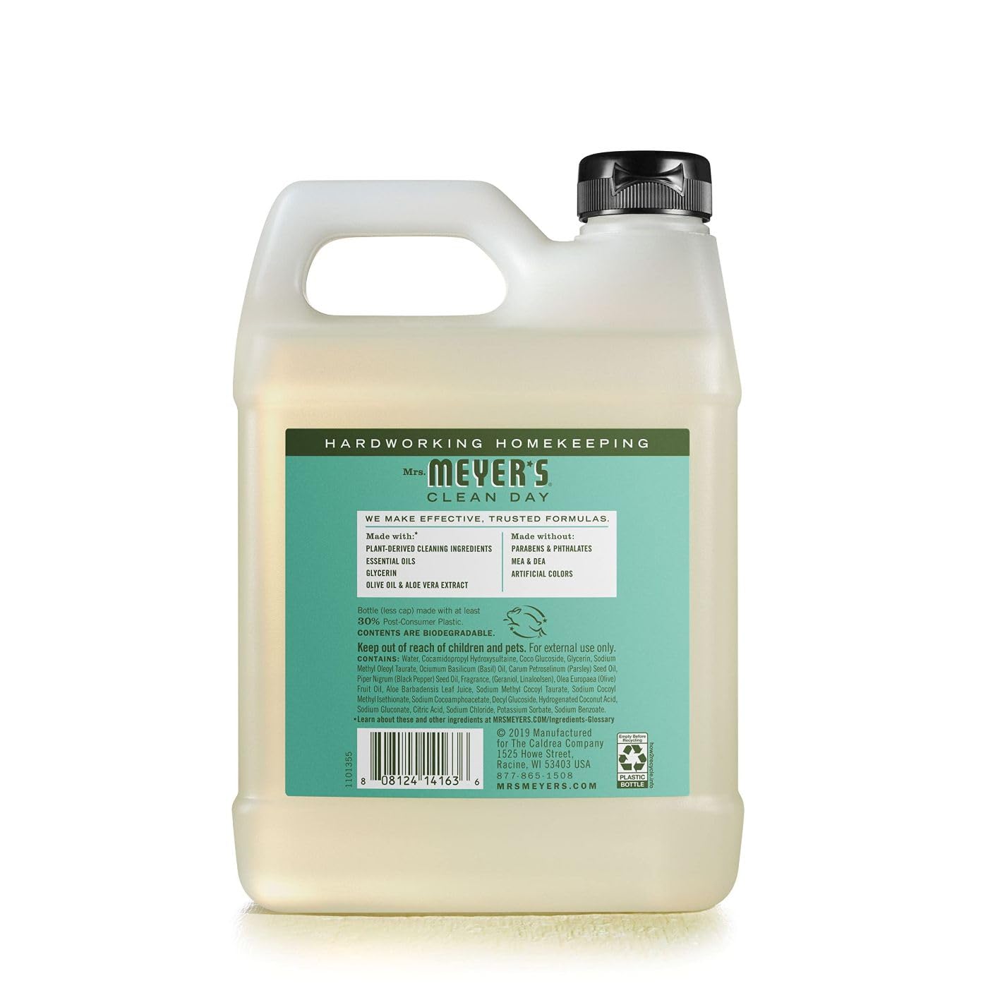 Mrs. Meyer's Hand Soap Refill, Made with Essential Oils, Biodegradable Formula, Basil, 33 fl. oz